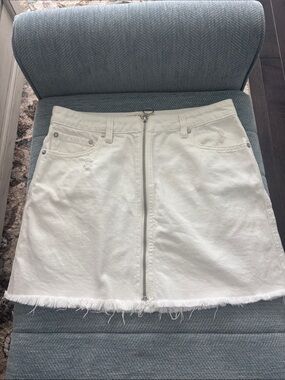 Free People White Front-Zip Mini Skirt